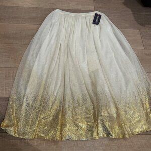 CHEROKEE WOMENS CREAM AND GOLD TEA LENGTH PULL ON SKIRT NEW XL 14/16